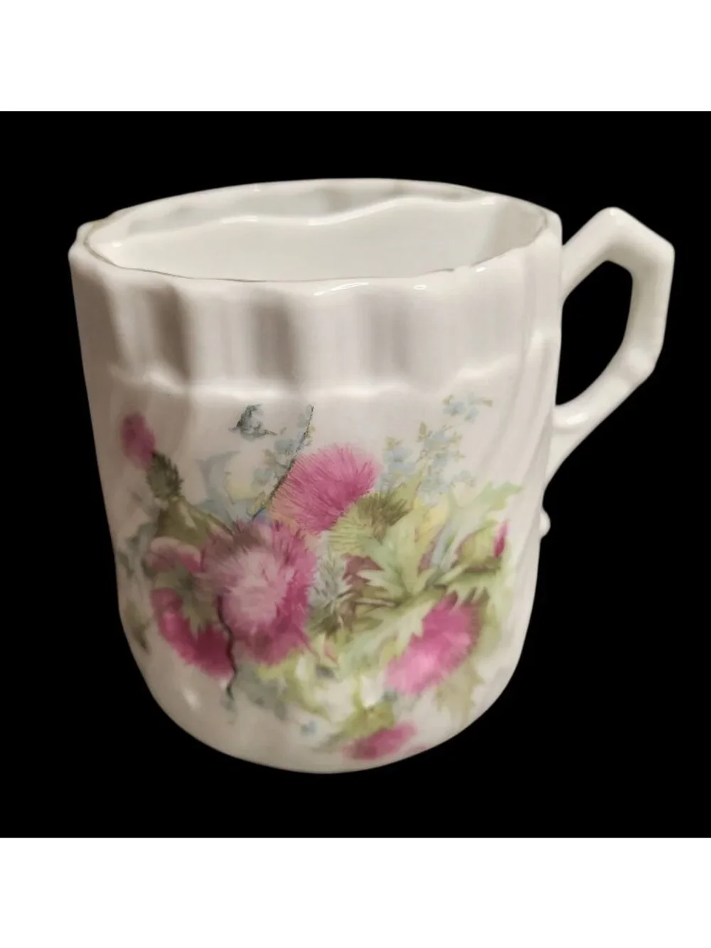 Vtg Ceramic Shaving Mug Cup with Pink Floral Thistle Decoration